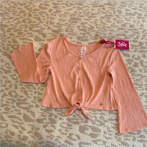 Justice Coral Ribbed Button-Down Tie-Front Shirt Size 7/8 small